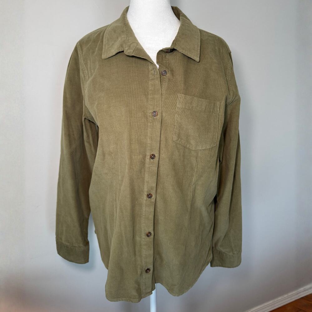 Christopher & Banks Olive Corduroy Button Front Shirt NWT Large